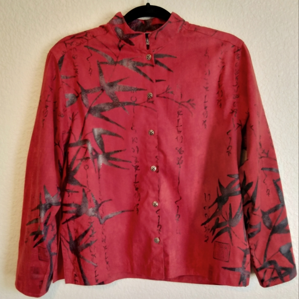 Chico's Design Deep Red Asian Inspired Jacket